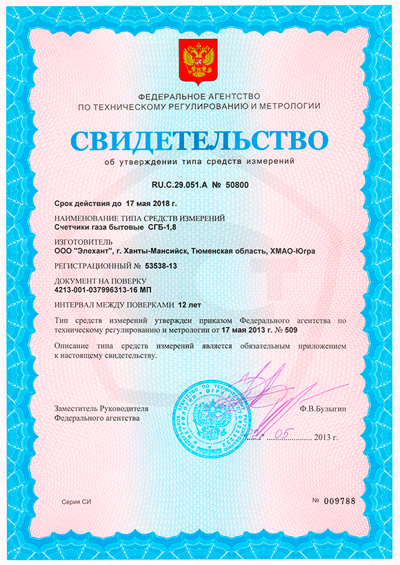Certificate of approval of the type SGB-1.8 (1)